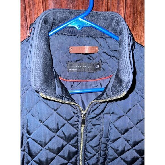Zara Woman Quilted Blue Moto Jacket Size S Full‎ Zip Casual Short Coat - Picture 3 of 9